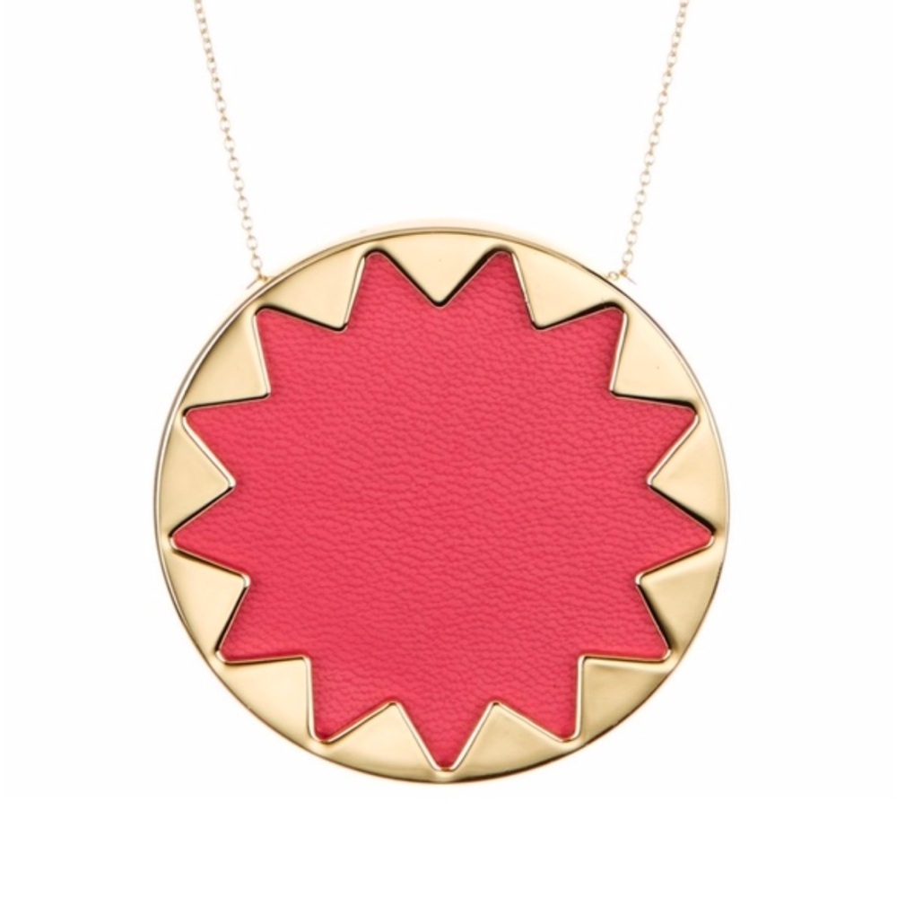 House of Harlow 1960 Red Leather Sunburst Pendant Necklace